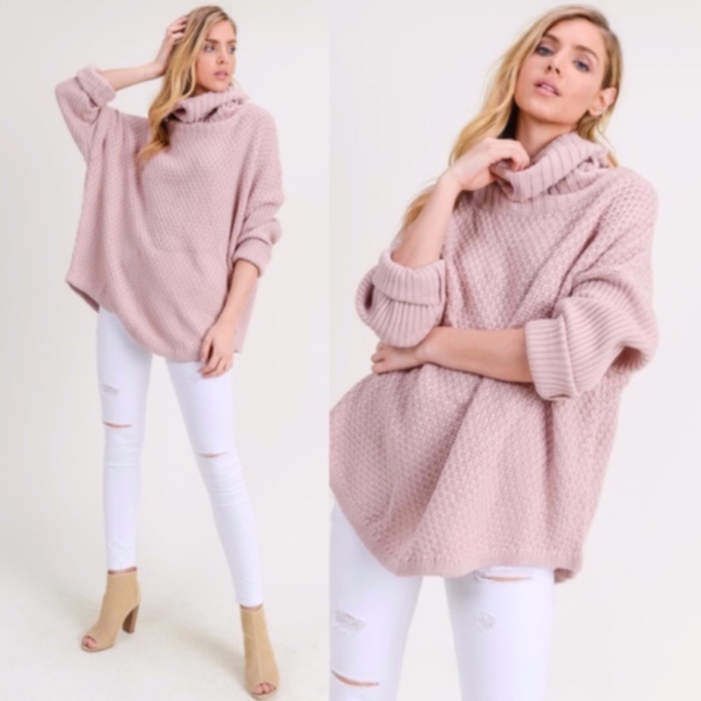 Amber Cowl Neck Knit Sweater - Mauve